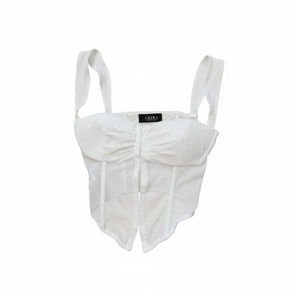 AKIRA White Sheer Mesh Boned Corset Bustier Crop Top